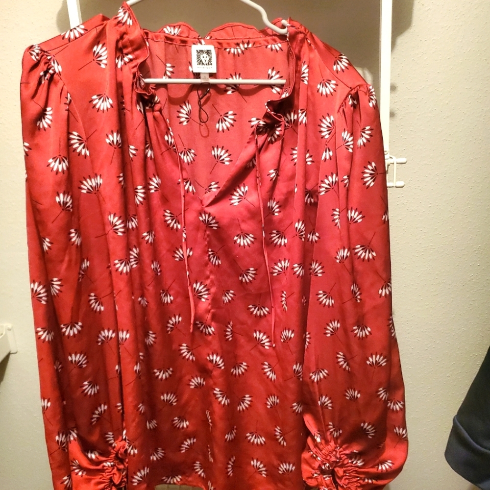 Anne Klein (XL) Printed Drawstring-Neck Blouse